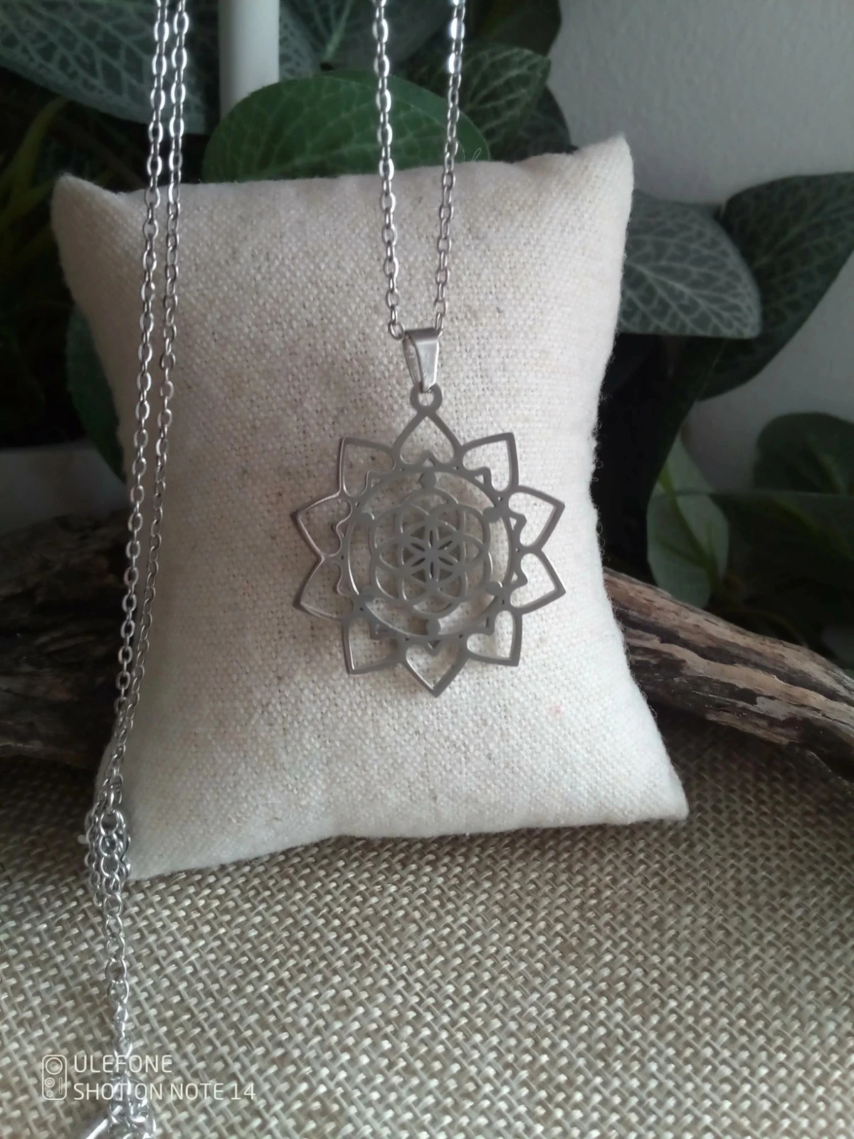 Colar de flor da vida prateado em aço inoxidável – photo 4